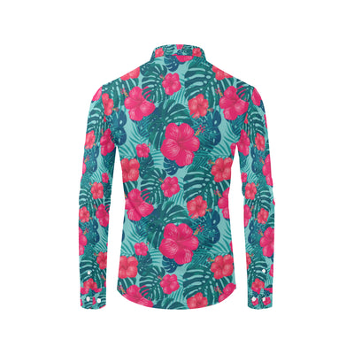 Red Hibiscus Pattern Print Design HB017 Men's Long Sleeve Shirt