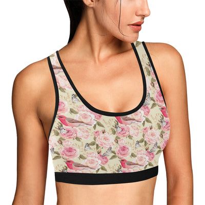 Bird Butterfly Pink Flower Print Pattern Sports Bra