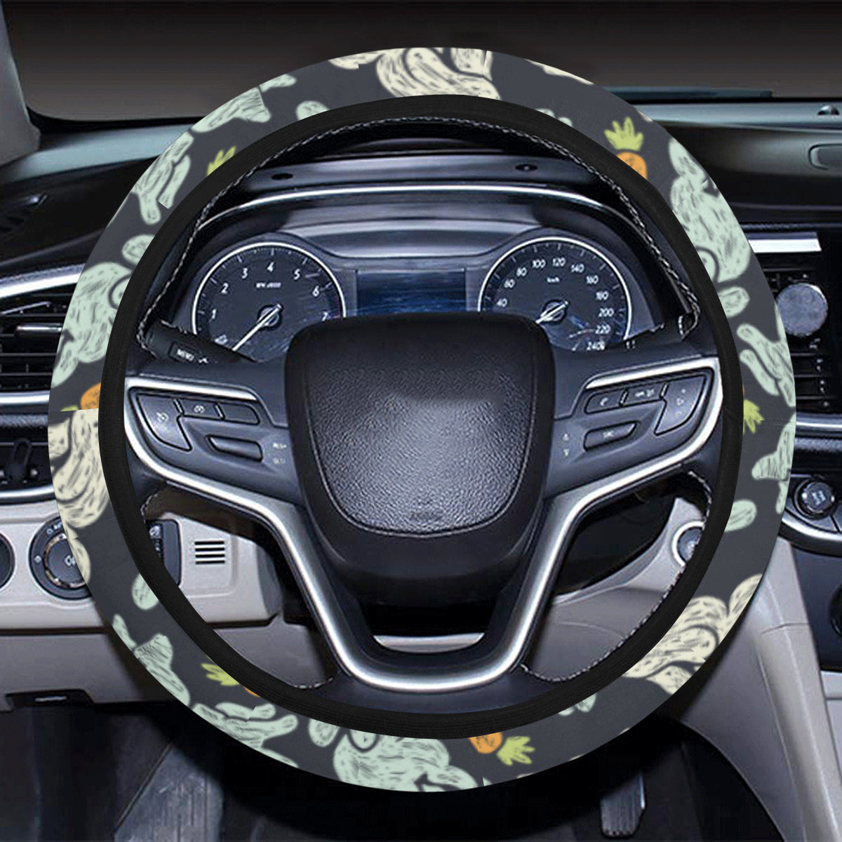 Bunny Pattern Print Design 04 Steering Wheel Cover with Elastic Edge