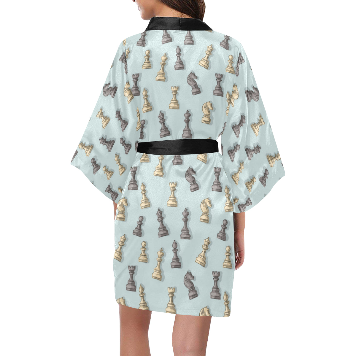 Chess Pattern Print Design 02 Women's Short Kimono