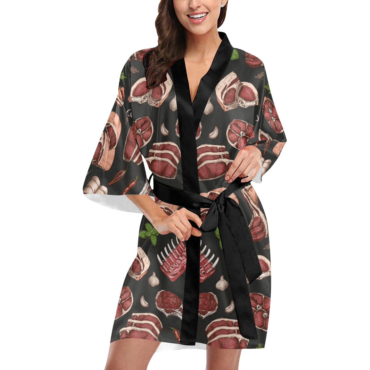 Meat Pattern Print Design 02 Women's Short Kimono