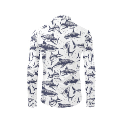 Great White Shark Pattern Print Design 02 Men's Long Sleeve Shirt