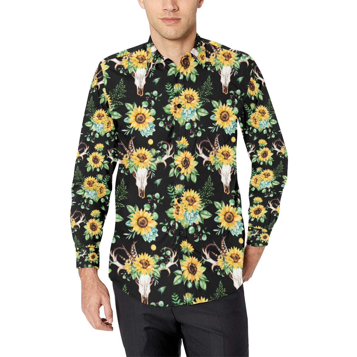 Sunflower Pattern Print Design SF08 Men's Long Sleeve Shirt