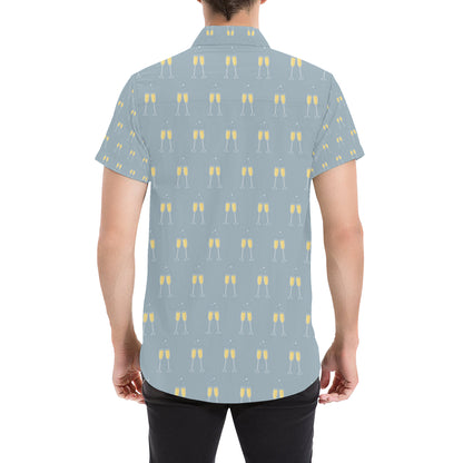 Champagne Pattern Print Design 03 Men's Short Sleeve Button Up Shirt