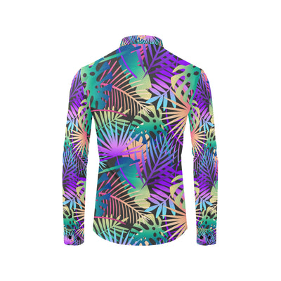 Neon Flower Tropical Palm Leaves Men's Long Sleeve Shirt