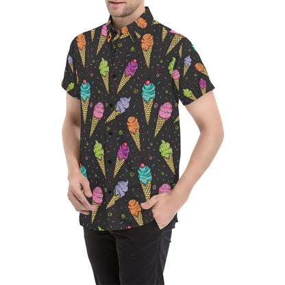 Ice Cream Pattern Print Design IC06 Men's Short Sleeve Button Up Shirt