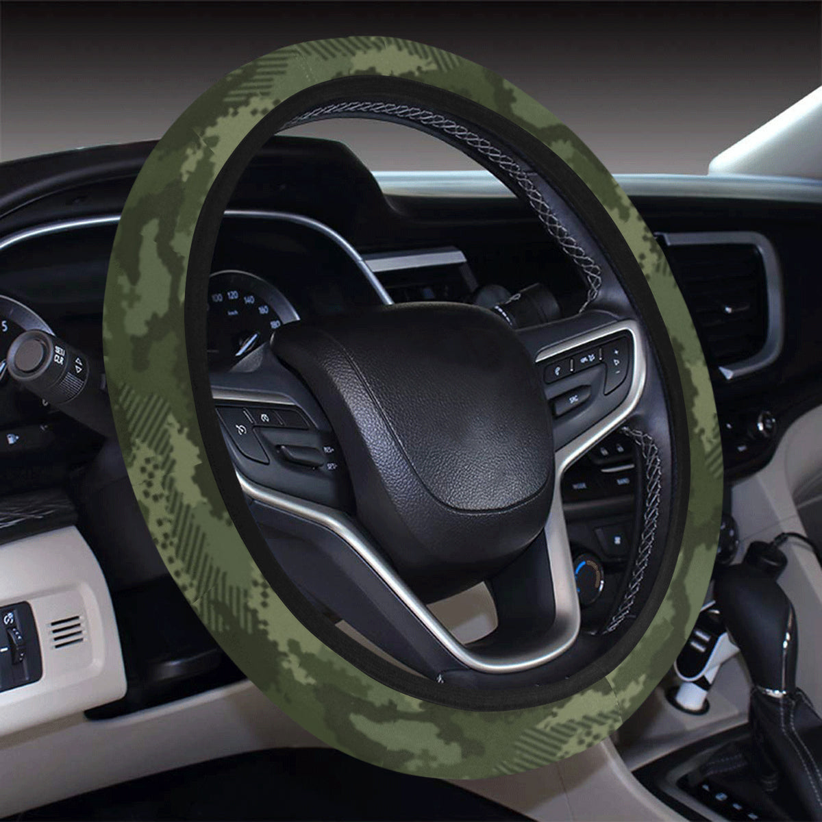 Army Camouflage Pattern Print Design 02 Steering Wheel Cover with Elastic Edge