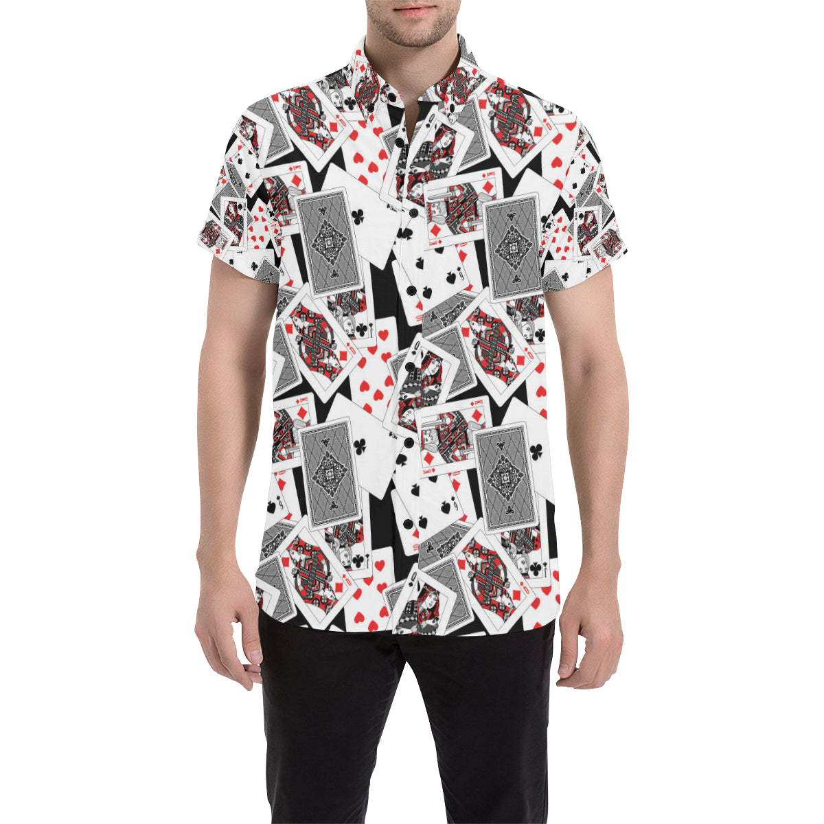 Poker Cards Pattern Print Design A04 Men's Short Sleeve Button Up Shirt