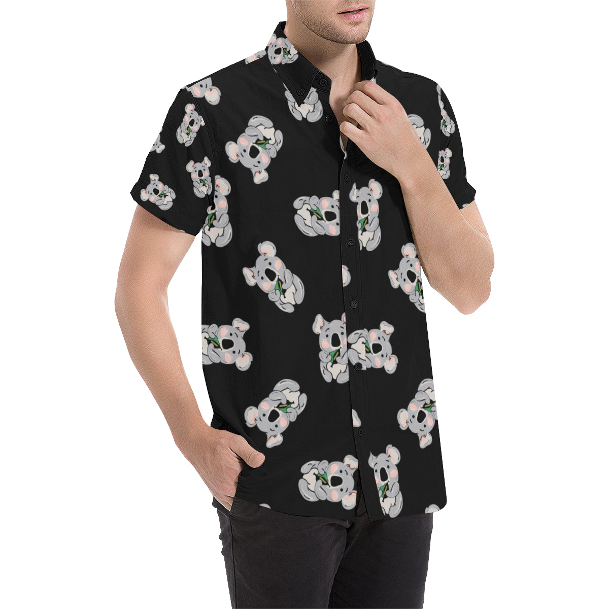 Koala Pattern Print Design 05 Men's Short Sleeve Button Up Shirt