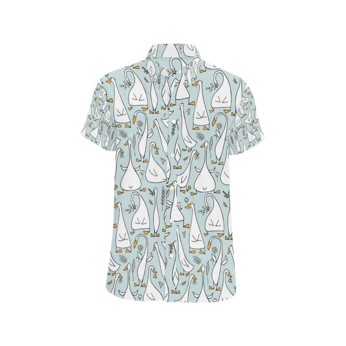 Goose Pattern Print Design 03 Men's Short Sleeve Button Up Shirt