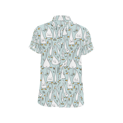 Goose Pattern Print Design 03 Men's Short Sleeve Button Up Shirt