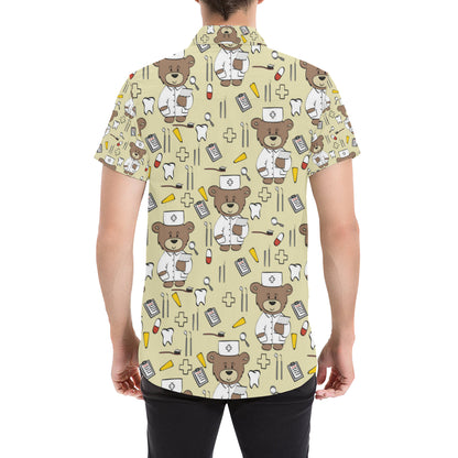 Nurse Bear Pattern Print Design A02 Men's Short Sleeve Button Up Shirt