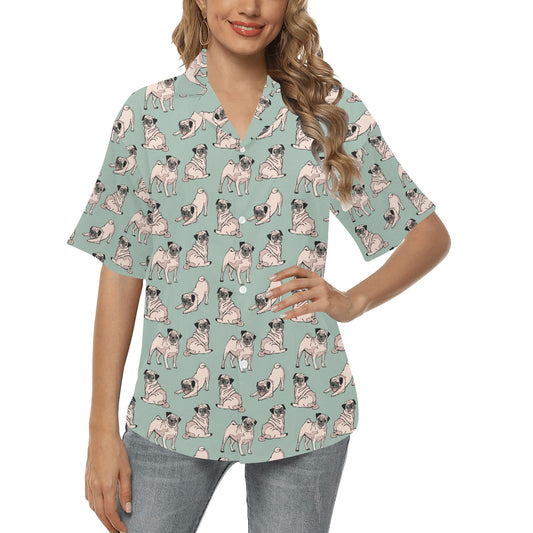 Pug Pattern Print Design A01 Women's Hawaiian Shirt