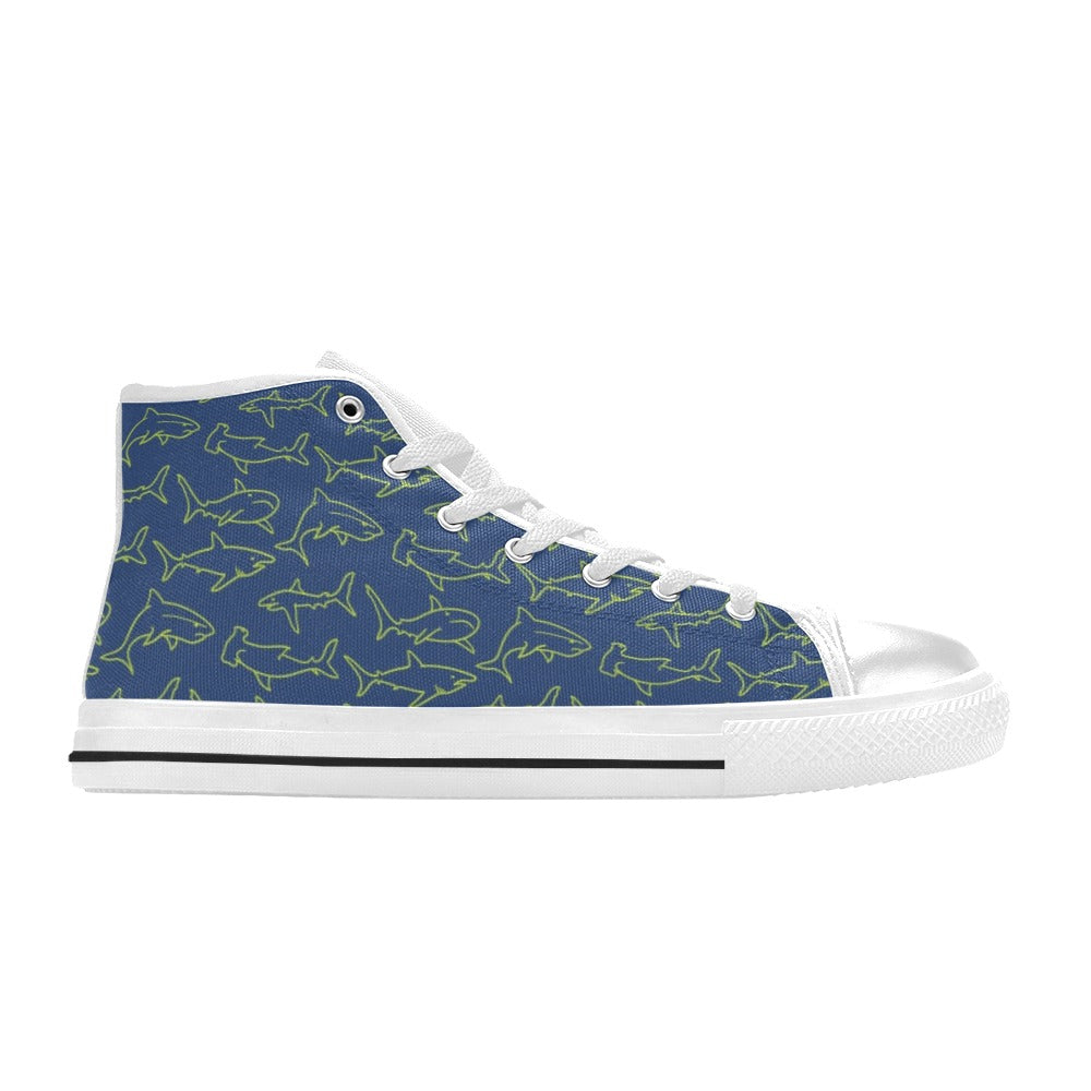 Shark Print Design LKS301 High Top Women's White Shoes
