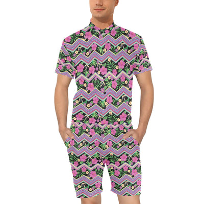 Hibiscus Pink Zigzag Line Pattern Design LKS307 Men's Romper