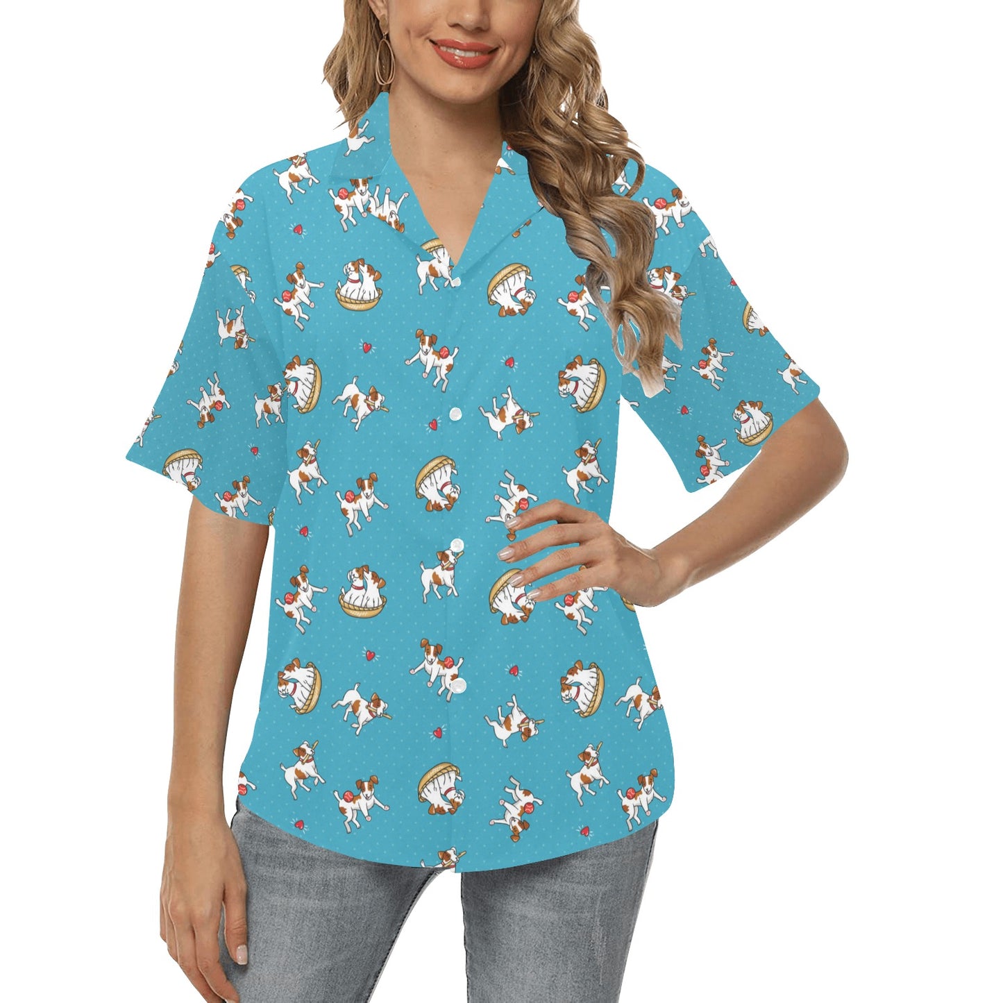 Russell Terriers Playing Print Design LKS305 Women's Hawaiian Shirt