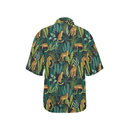 Jaguar Jungle Pattern Print Design 03 Women's Hawaiian Shirt