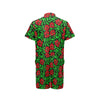 Red Hibiscus Embroidered Pattern Print Design HB032 Men's Romper