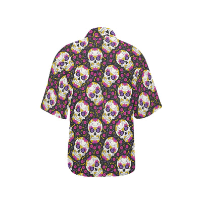 sugar skull Floral Pattern Women's Hawaiian Shirt