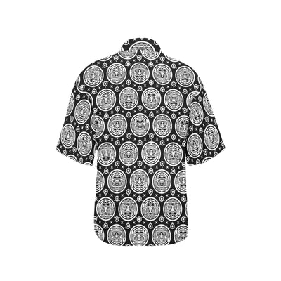 Calendar Aztec White Black Print Pattern Women's Hawaiian Shirt