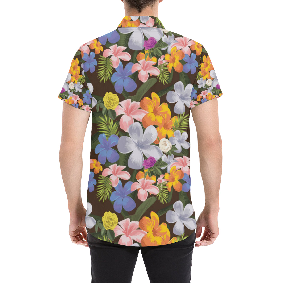 Plumeria Pattern Print Design PM03 Men's Short Sleeve Button Up Shirt