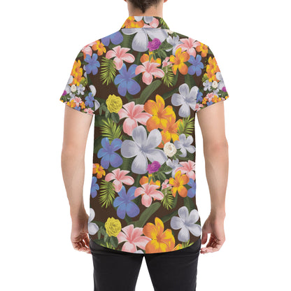 Plumeria Pattern Print Design PM03 Men's Short Sleeve Button Up Shirt