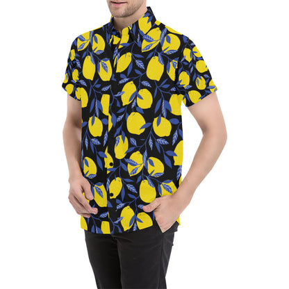 Lemon Pattern Print Design LM01 Men's Short Sleeve Button Up Shirt