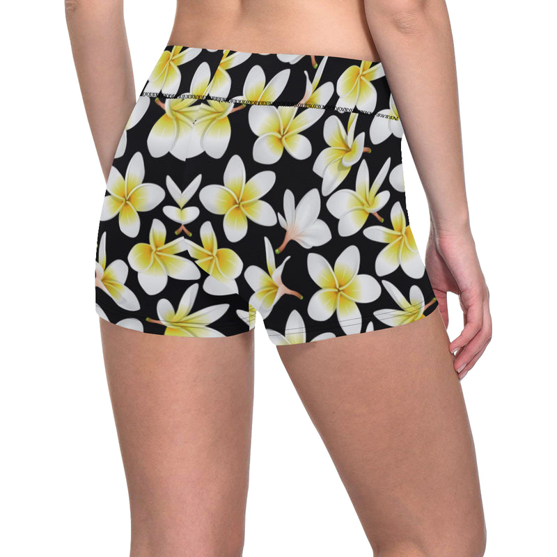 Yellow Plumeria Hawaiian Flowers Yoga Shorts