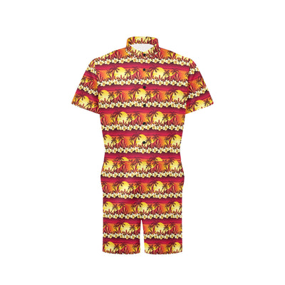 Hawaiian Tropical Sunset Hibiscus Print Men's Romper