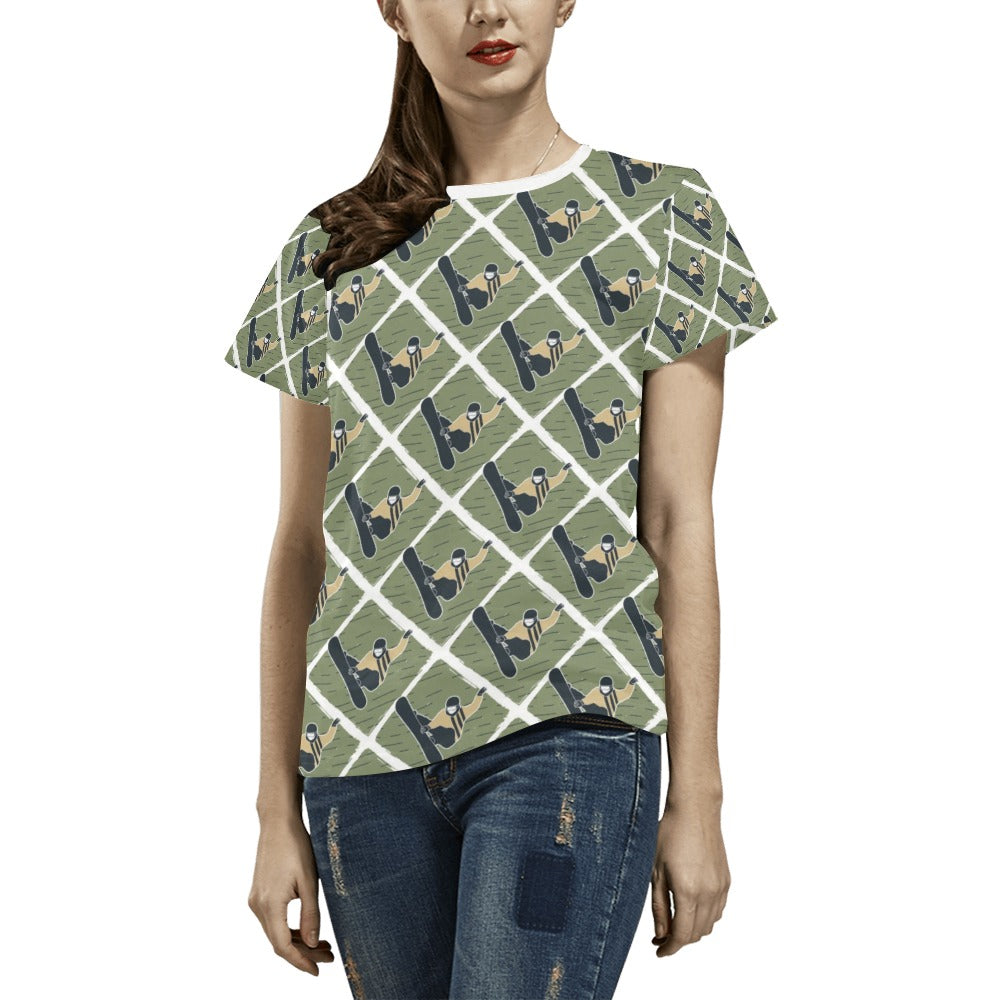 Snowboard Man Print Design LKS302 Women's  T-shirt