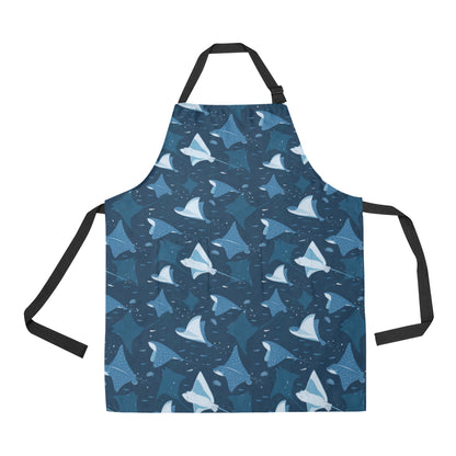 Manta Ray Pattern Print Design 02 Apron with Pocket
