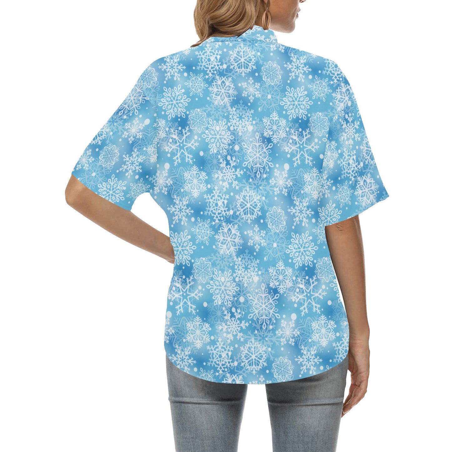 Snowflake Blue Print Design LKS301 Women's Hawaiian Shirt
