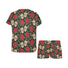 Sugar Skull Red Rose Print Design LKS301 Women's Short Pajama Set