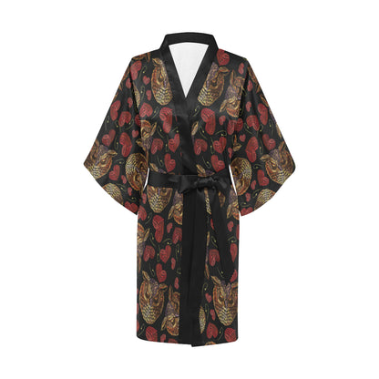 Owl Pattern Print Design A08 Women's Short Kimono