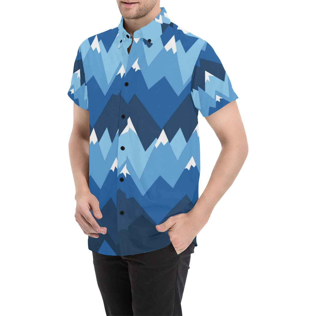 Mountain Pattern Print Design 04 Men's Short Sleeve Button Up Shirt