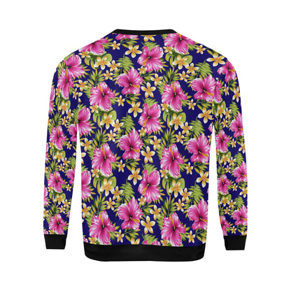 Pink Hibiscus Pattern Print Design HB027 Men Long Sleeve Sweatshirt