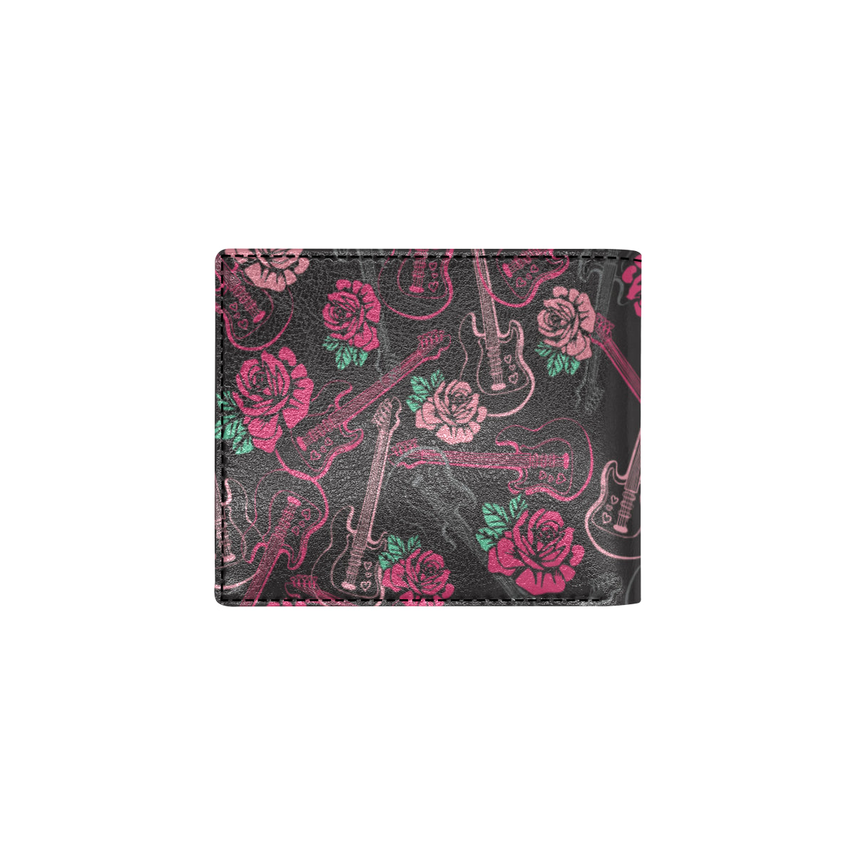 Bass Guitar Pink Rose Pattern Print Design 01 Men's ID Card Wallet