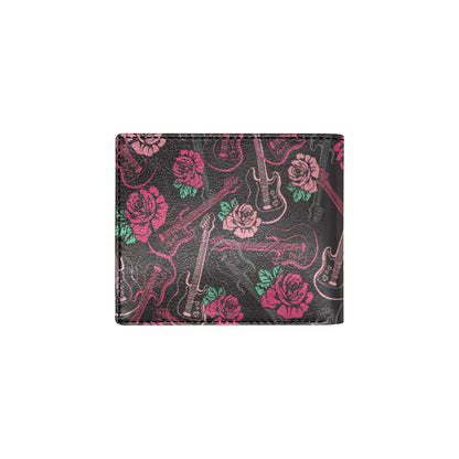 Bass Guitar Pink Rose Pattern Print Design 01 Men's ID Card Wallet