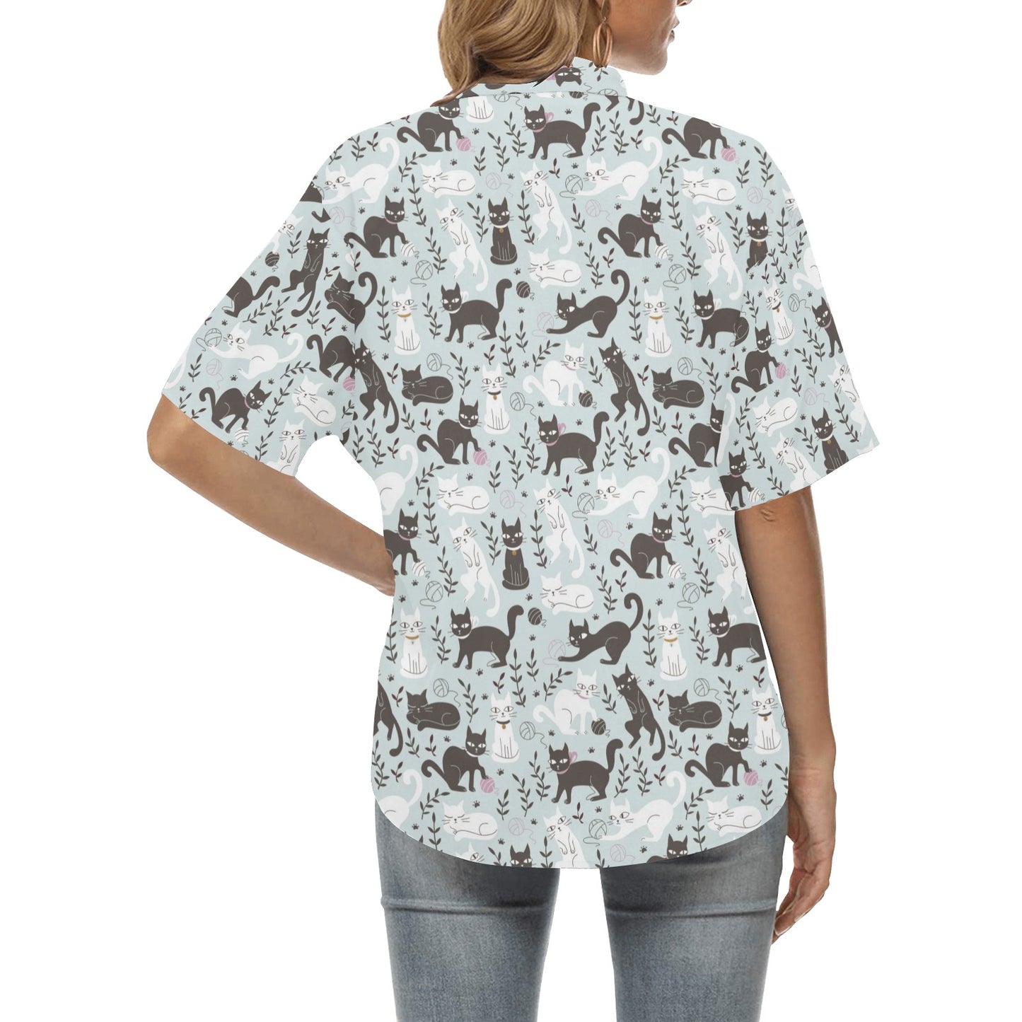 Cat Pattern Print Design 08 Women's Hawaiian Shirt