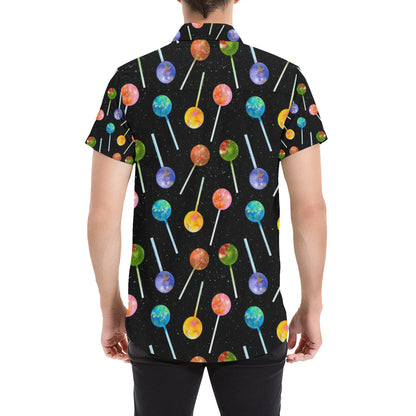 Lollipop Pattern Print Design LL04 Men's Short Sleeve Button Up Shirt