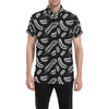 Feather Black White Design Print Men's Short Sleeve Button Up Shirt