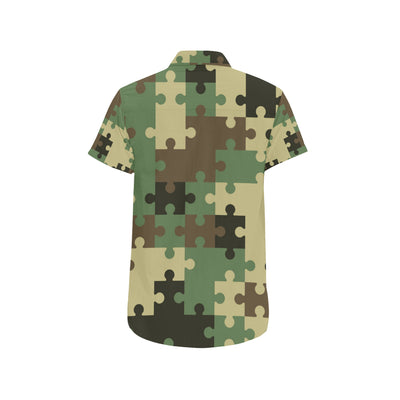 Puzzle Camo Pattern Print Design A03 Men's Short Sleeve Button Up Shirt