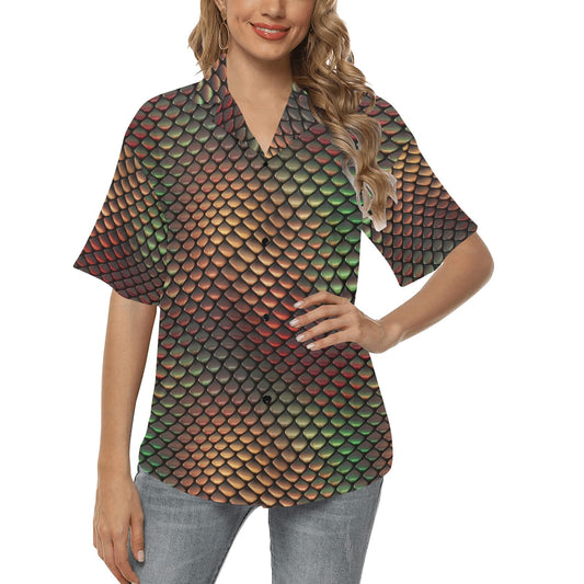 Snake Skin Colorful Print Women's Hawaiian Shirt