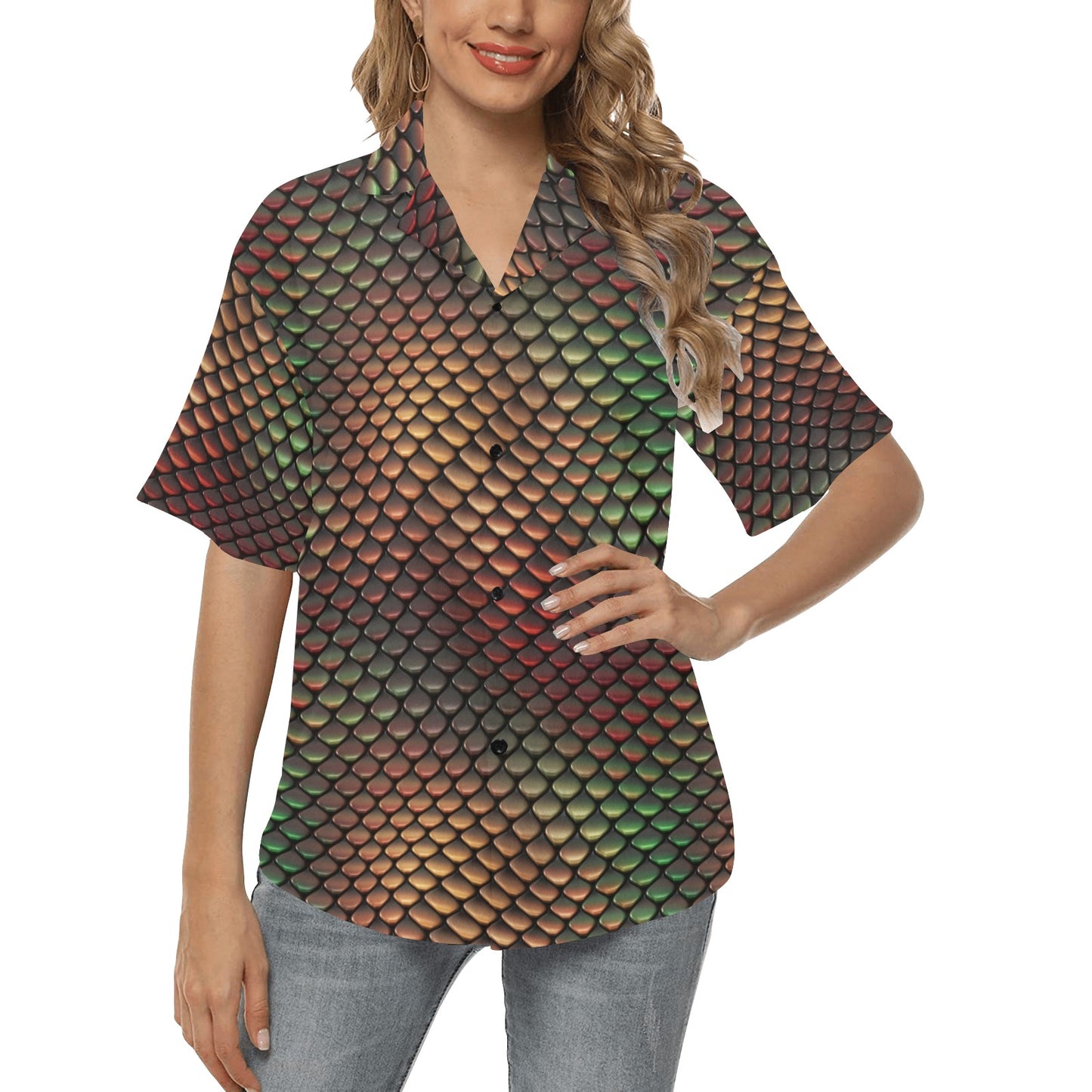 Snake Skin Colorful Print Women's Hawaiian Shirt