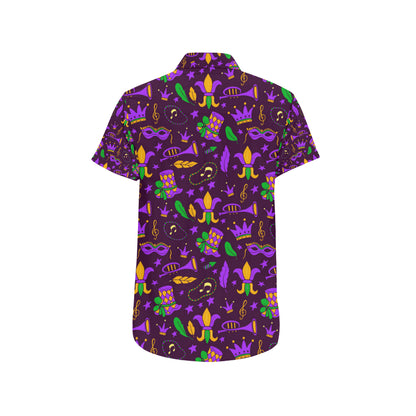Mardi Gras Pattern Print Design 08 Men's Short Sleeve Button Up Shirt