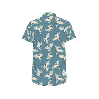 Crane Pattern Print Design 02 Men's Short Sleeve Button Up Shirt
