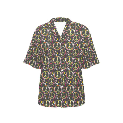 Peace Sign flowers Design Print Women's Hawaiian Shirt