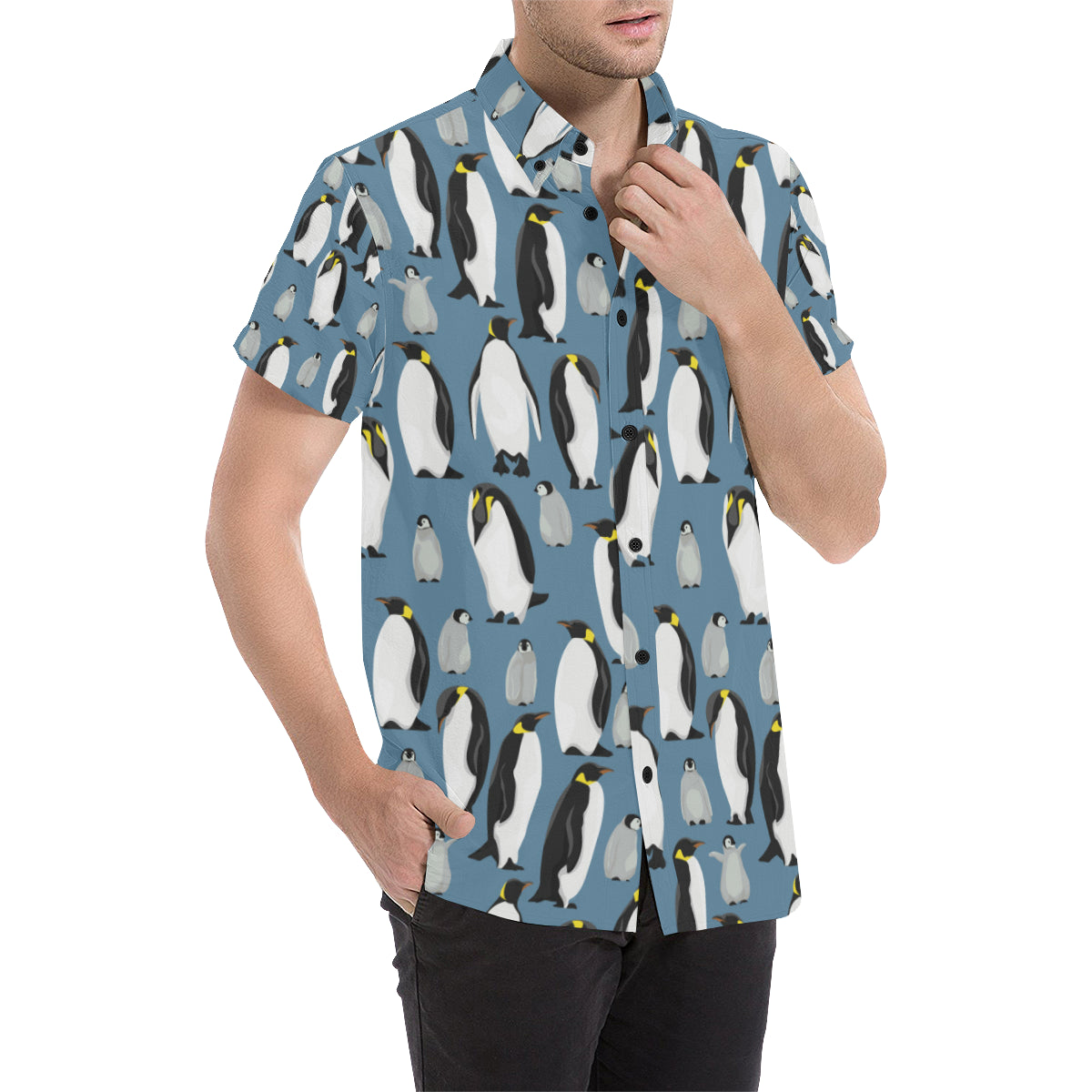 Penguin Pattern Print Design A03 Men's Short Sleeve Button Up Shirt