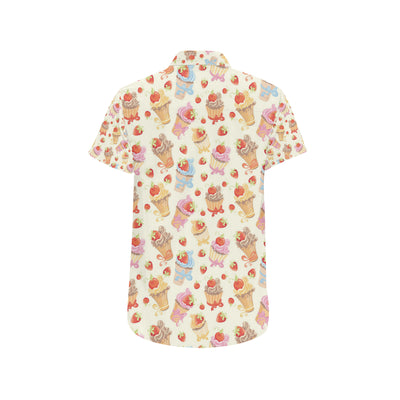 Cupcakes Strawberry Cherry Print Men's Short Sleeve Button Up Shirt