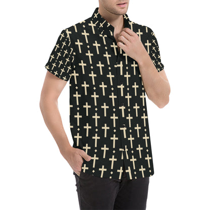 Cross Pattern Print Design 03 Men's Short Sleeve Button Up Shirt
